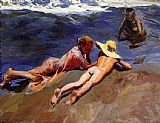 Joaquin Sorolla Y Bastida Famous Paintings - On the Sand Valencia Beach